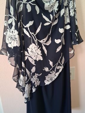 Scarlett Navy Maxi Dress with Silver Floral Overlay